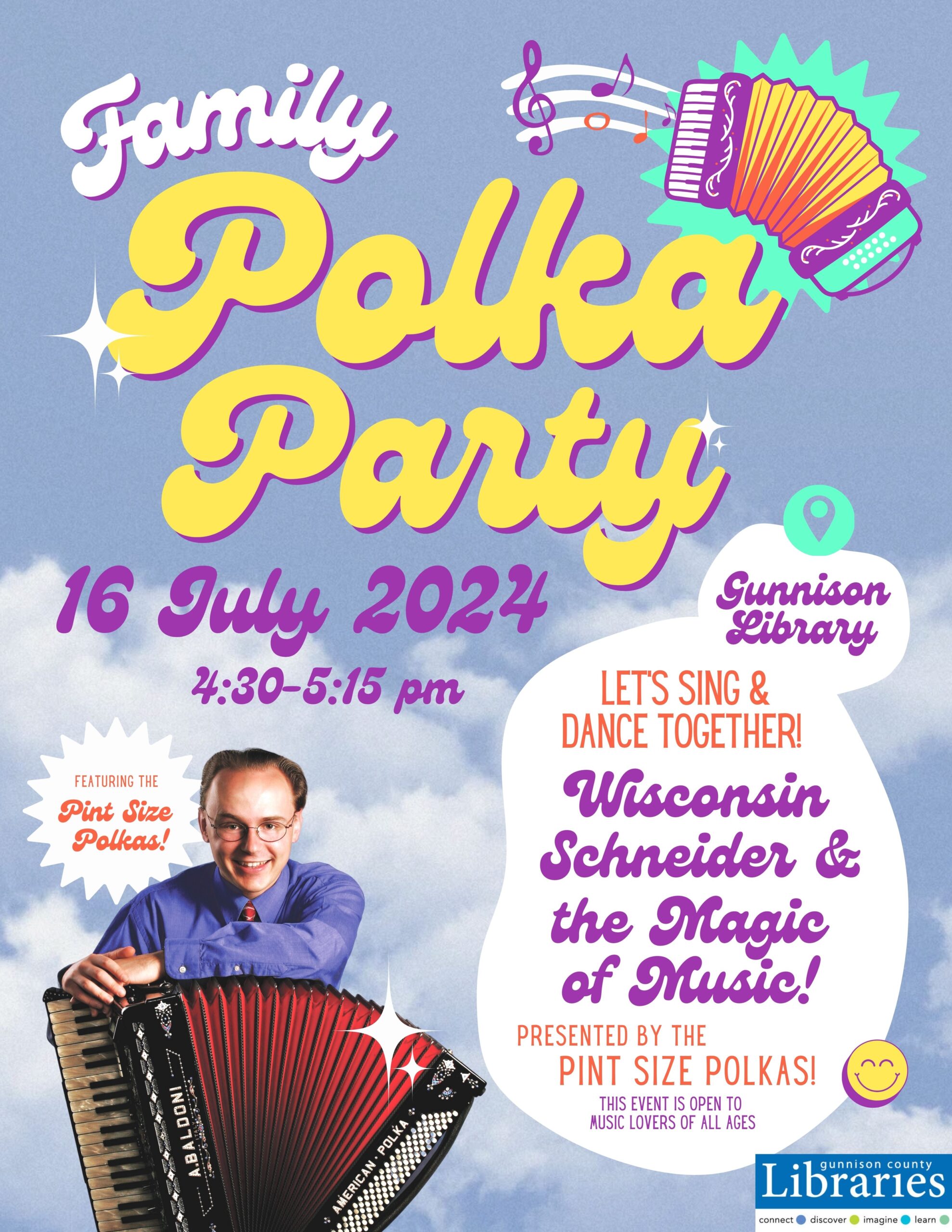 Flyer for the Polka Party on July 16, 2024